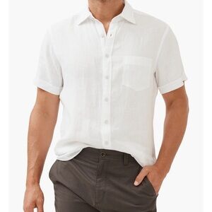 Rodd & Gunn Linen Button Down Short Sleeve, Snow, Medium
